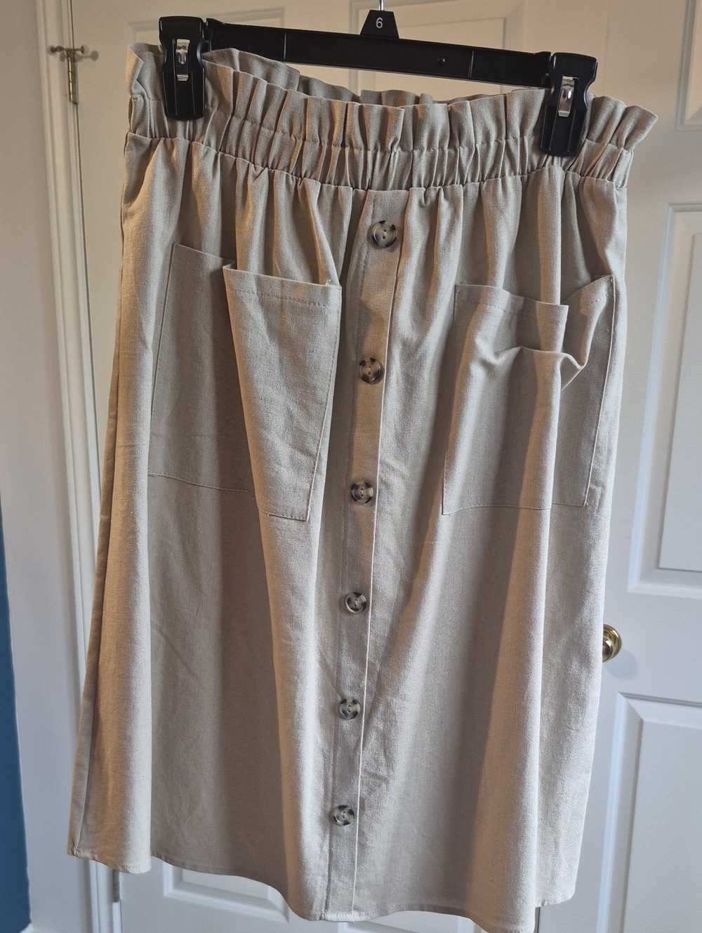DownEast Neutral Beige Button-Front Midi Skirt